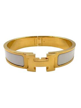 Hermes Click Enamel White Bracelet Bangle Gold